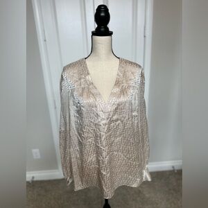 Express V-Neck Blouse Print Long Sleeve Egyptian Pattern